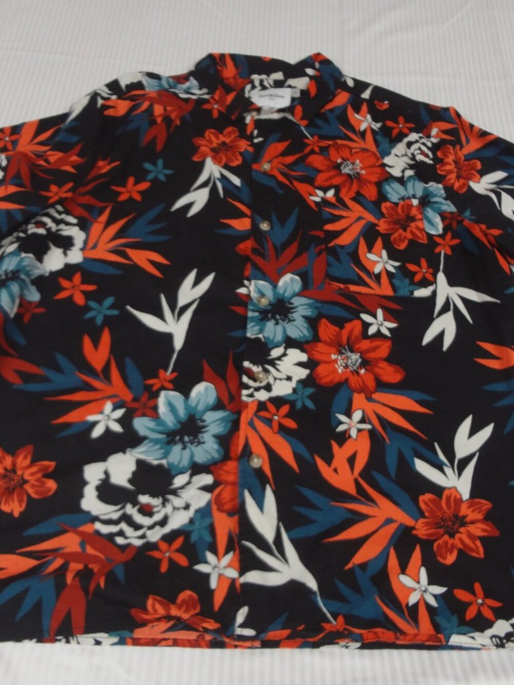 GOODFELLOW & CO TROPICAL FLOWERS BUTTON UP BLUE BLACK MENS SHIRT XL M41